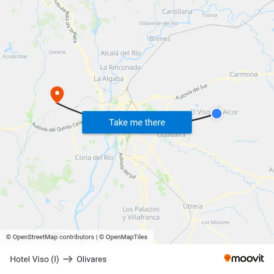 Hotel Viso (I) to Olivares map