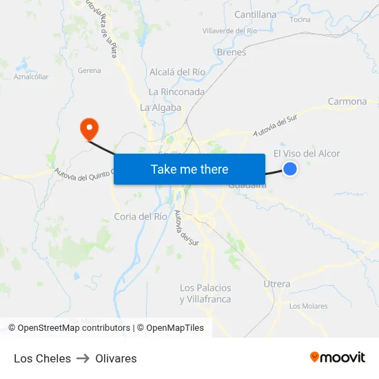 Los Cheles to Olivares map