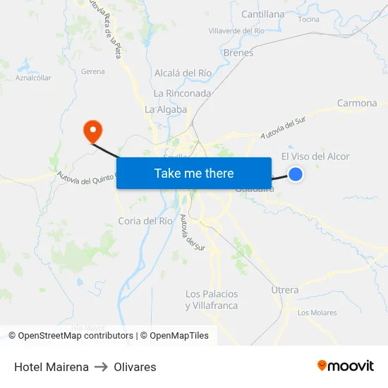 Hotel Mairena to Olivares map
