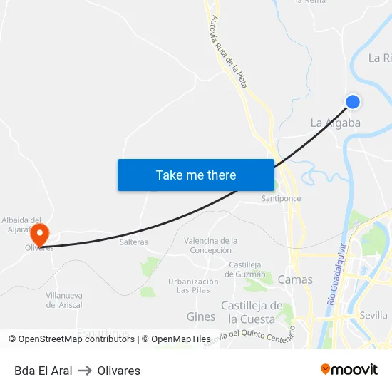 Bda El Aral to Olivares map