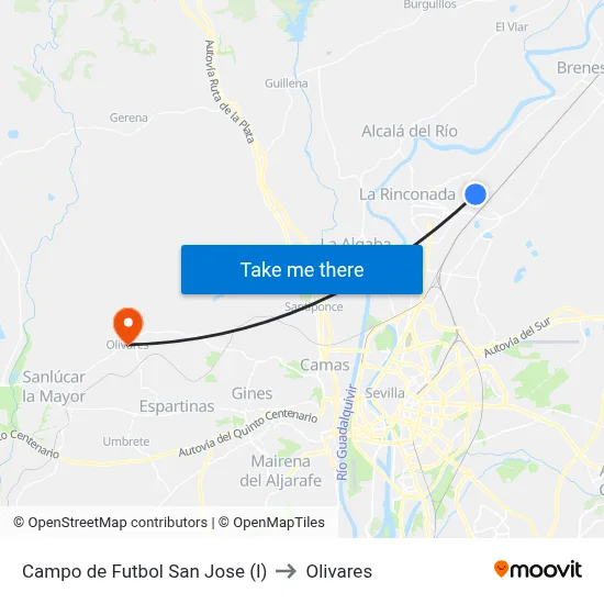 Campo de Futbol San Jose (I) to Olivares map