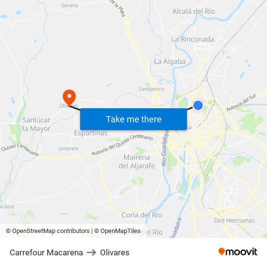Carrefour Macarena to Olivares map