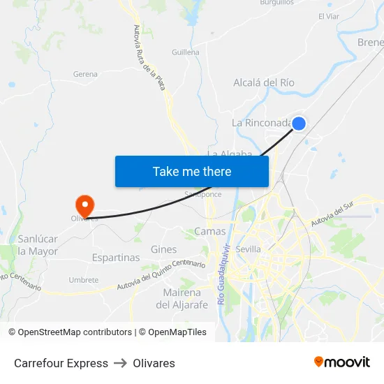 Carrefour Express to Olivares map