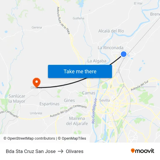 Bda Sta Cruz San Jose to Olivares map