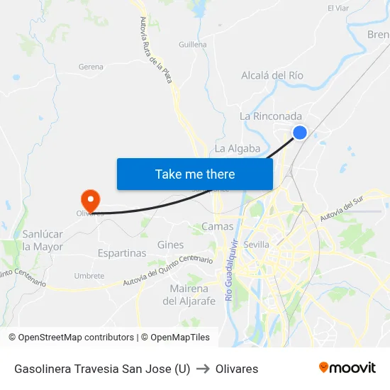 Gasolinera Travesia San Jose (U) to Olivares map