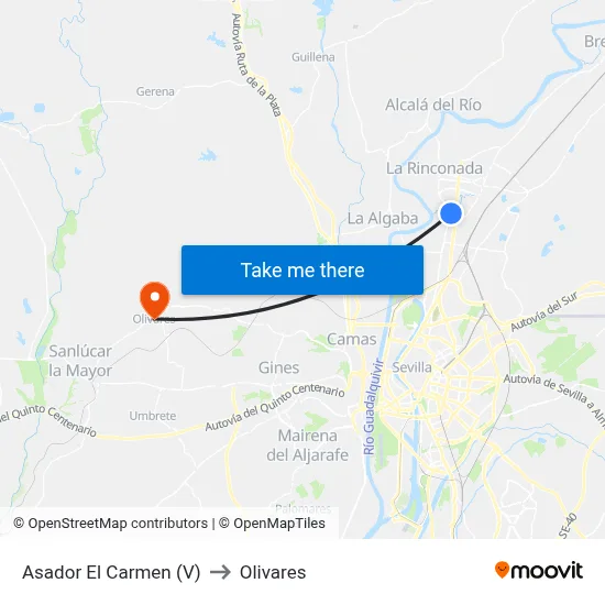 Asador El Carmen (V) to Olivares map