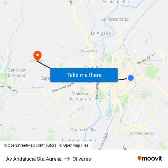 Av Andalucia Sta Aurelia to Olivares map