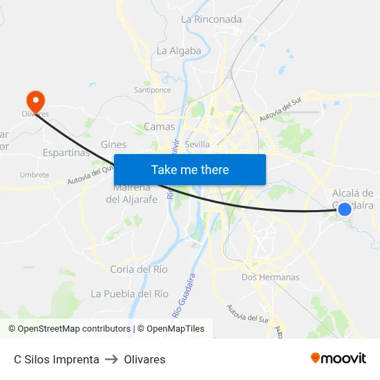 C Silos Imprenta to Olivares map