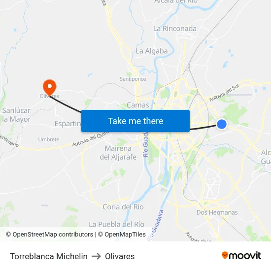 Torreblanca Michelin to Olivares map