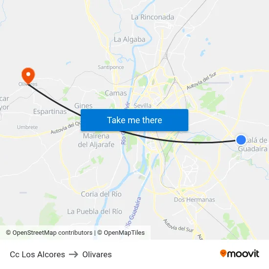 Cc Los Alcores to Olivares map