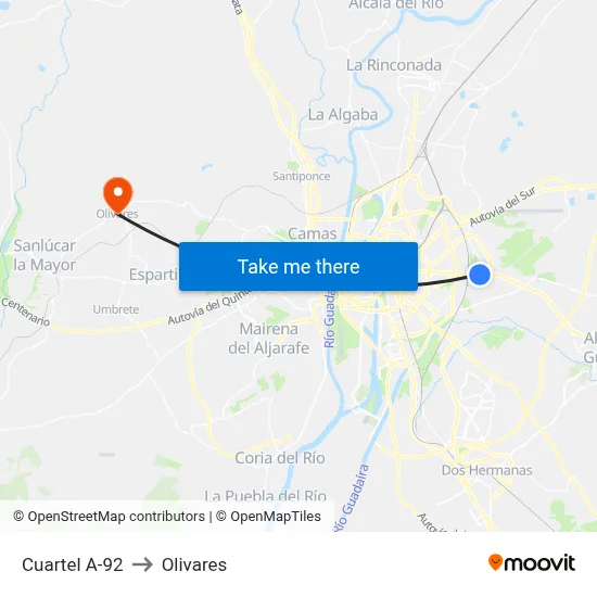 Cuartel A-92 to Olivares map