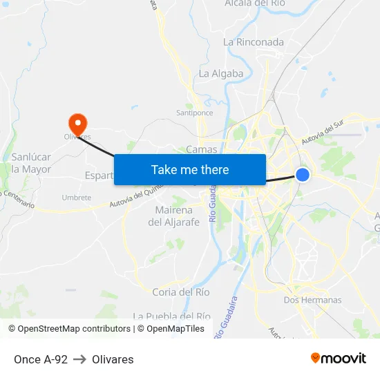 Once A-92 to Olivares map