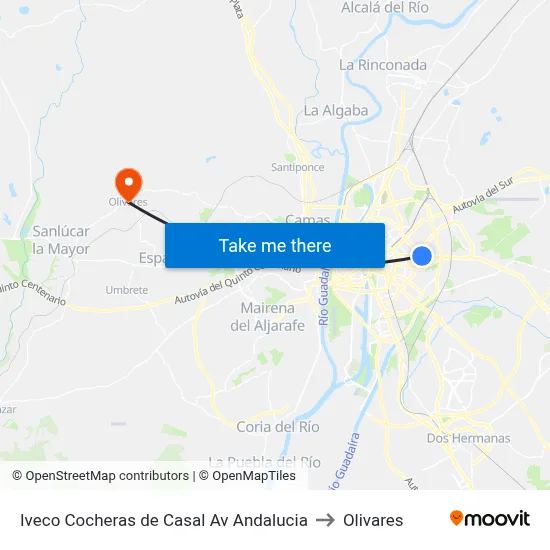 Iveco Cocheras de Casal Av Andalucia to Olivares map