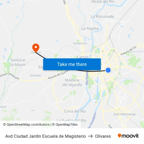 Avd Ciudad Jardin Escuela de Magisterio to Olivares map