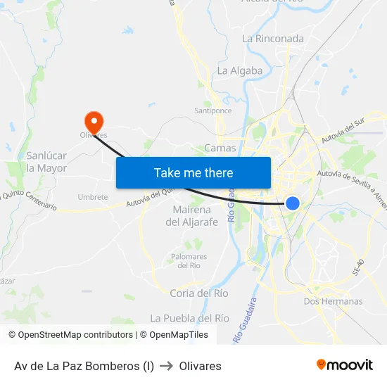 Av de La Paz Bomberos (I) to Olivares map