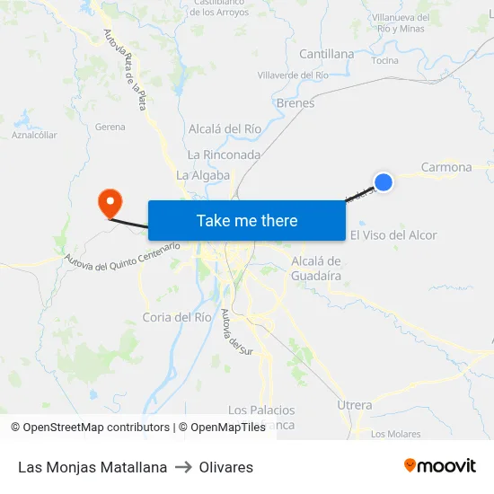 Las Monjas Matallana to Olivares map