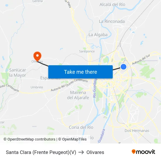 Santa Clara (Frente Peugeot)(V) to Olivares map