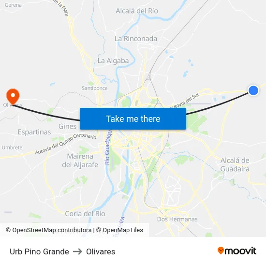 Urb Pino Grande to Olivares map