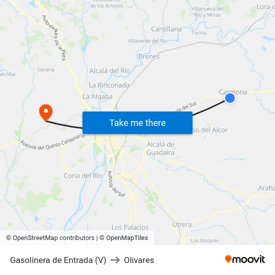 Gasolinera de Entrada (V) to Olivares map