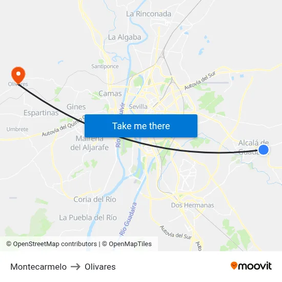 Montecarmelo to Olivares map