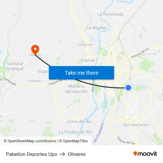 Pabellon Deportes Upo to Olivares map
