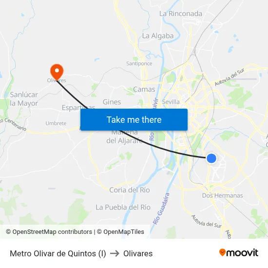 Metro Olivar de Quintos (I) to Olivares map