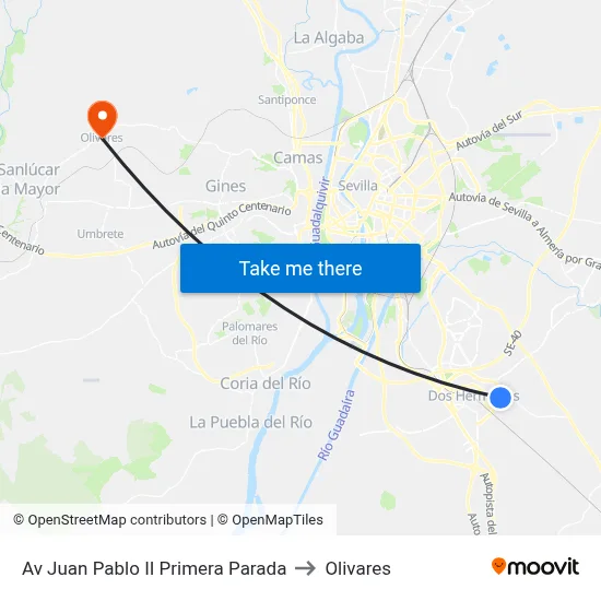 Av Juan Pablo II Primera Parada to Olivares map