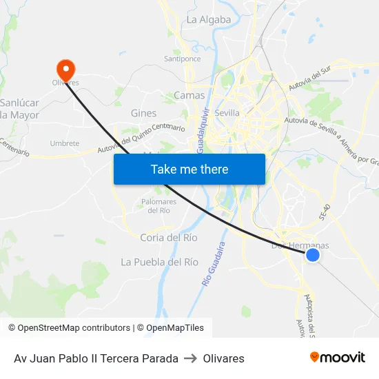 Av Juan Pablo II Tercera Parada to Olivares map