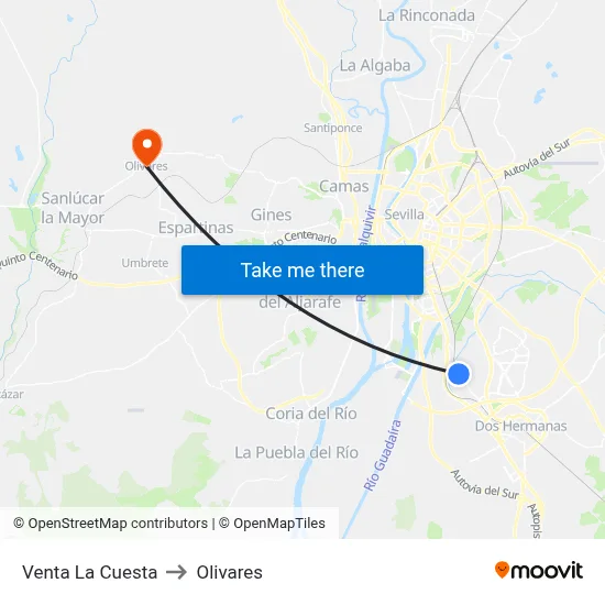 Venta La Cuesta to Olivares map
