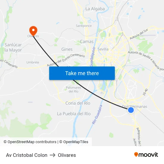 Av Cristobal Colon to Olivares map