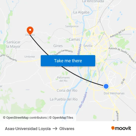 Asas-Universidad Loyola to Olivares map