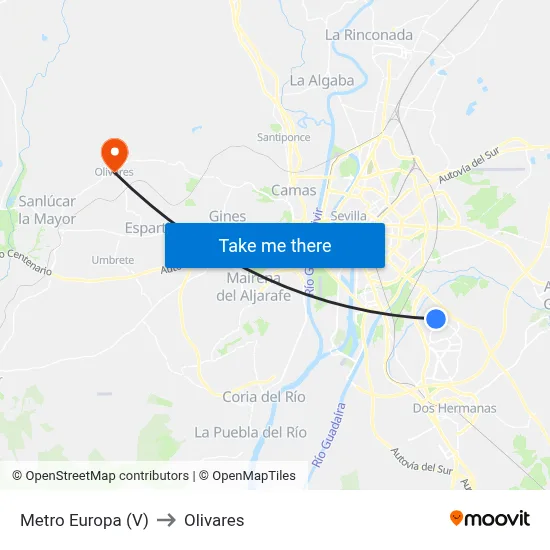 Metro Europa (V) to Olivares map