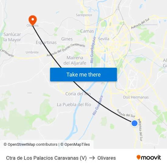 Ctra de Los Palacios Caravanas (V) to Olivares map