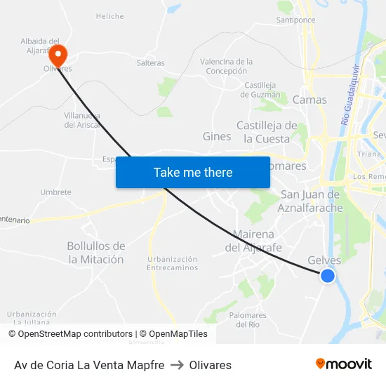 Av de Coria La Venta Mapfre to Olivares map