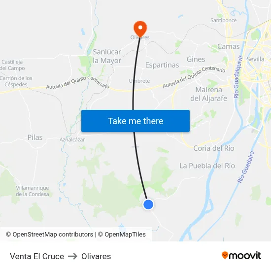 Venta El Cruce to Olivares map