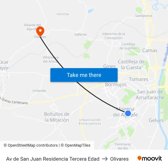 Av de San Juan Residencia Tercera Edad to Olivares map