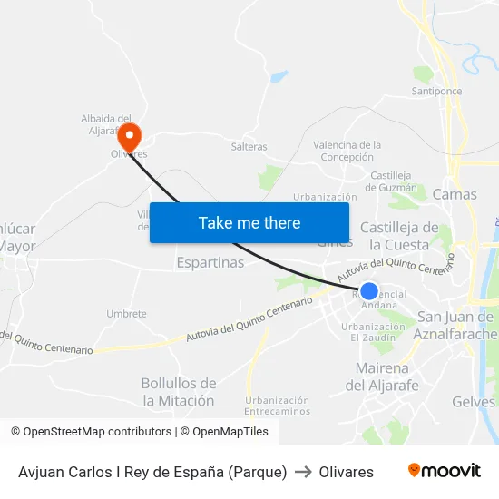 Avjuan Carlos I Rey de España (Parque) to Olivares map
