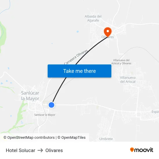 Hotel Solucar to Olivares map