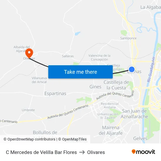 C Mercedes de Velilla Bar Flores to Olivares map