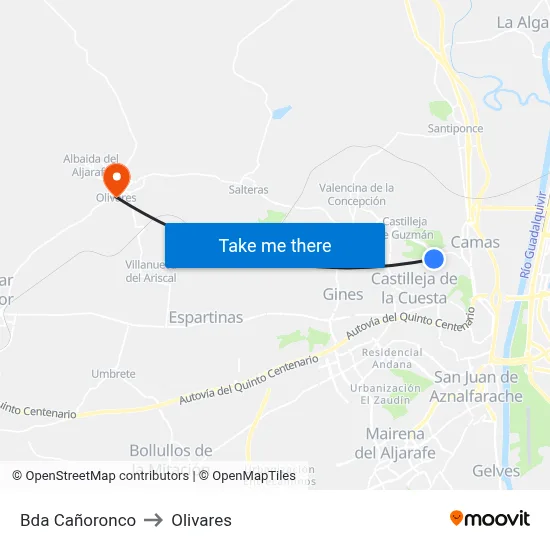 Bda Cañoronco to Olivares map