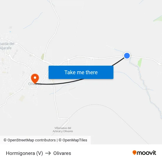 Hormigonera (V) to Olivares map