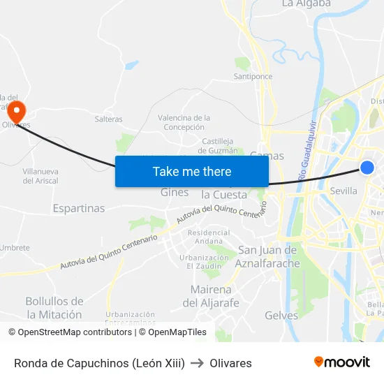 Ronda de Capuchinos (León Xiii) to Olivares map