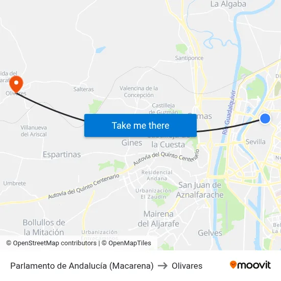 Parlamento de Andalucía (Macarena) to Olivares map