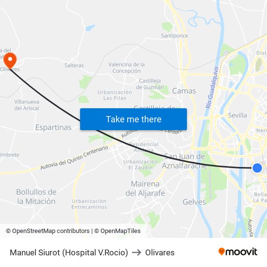 Manuel Siurot (Hospital V.Rocio) to Olivares map