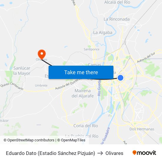 Eduardo Dato (Estadio Sánchez Pizjuán) to Olivares map