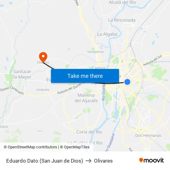 Eduardo Dato (San Juan de Dios) to Olivares map