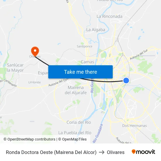 Ronda Doctora Oeste (Mairena Del Alcor) to Olivares map