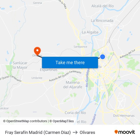 Fray Serafín Madrid (Carmen Díaz) to Olivares map