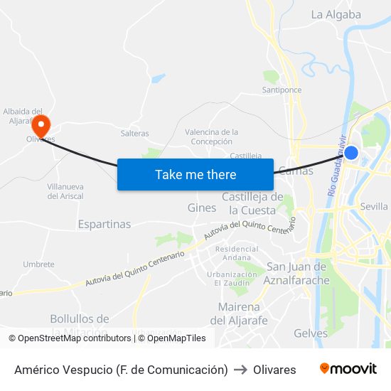 Américo Vespucio (F. de Comunicación) to Olivares map