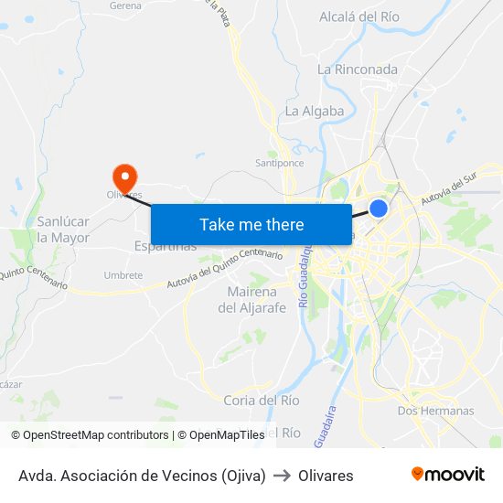 Avda. Asociación de Vecinos (Ojiva) to Olivares map